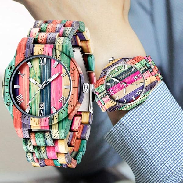 Wooden Watches Mens with Handmade Colorful Bamboo Wood Watch Analog Date Quartz Wooden Watch for Men Q1057