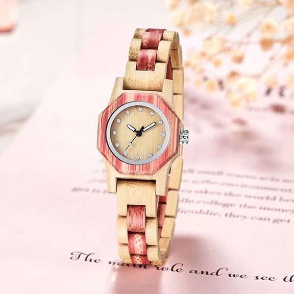 Womens Wooden Watch with All Wood Strap Analog Classic Design Colorful Bamboo Ladies Watches for Women, Couples Q1062