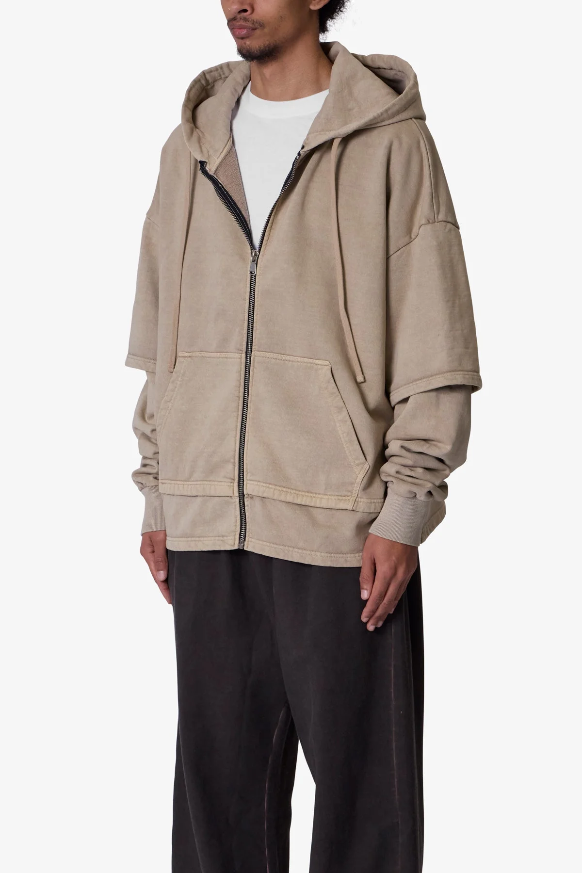 Double Layer Zipper Sweater - Washed Earth