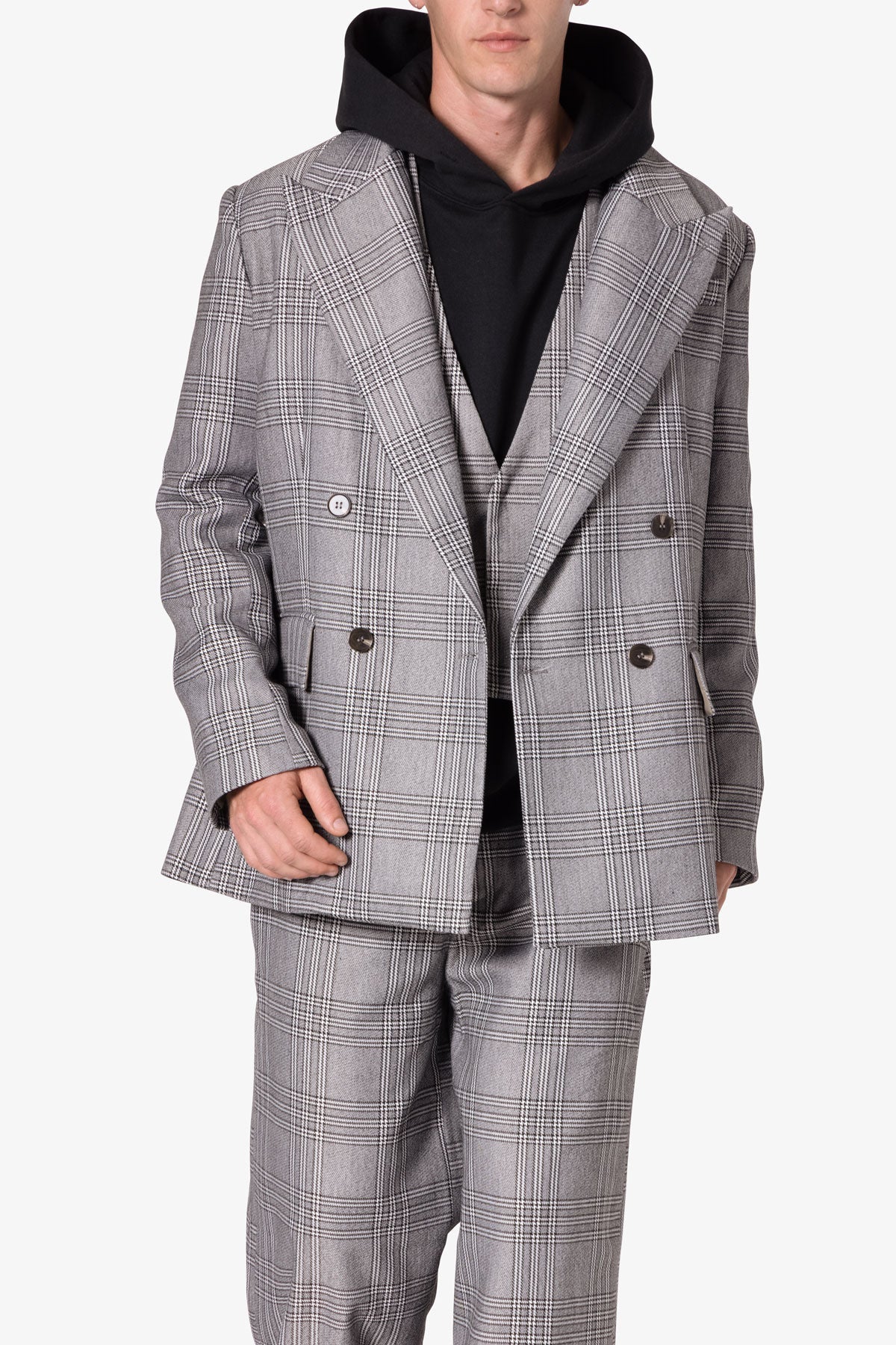 Double Breasted Suit Jacket - Black/Grey