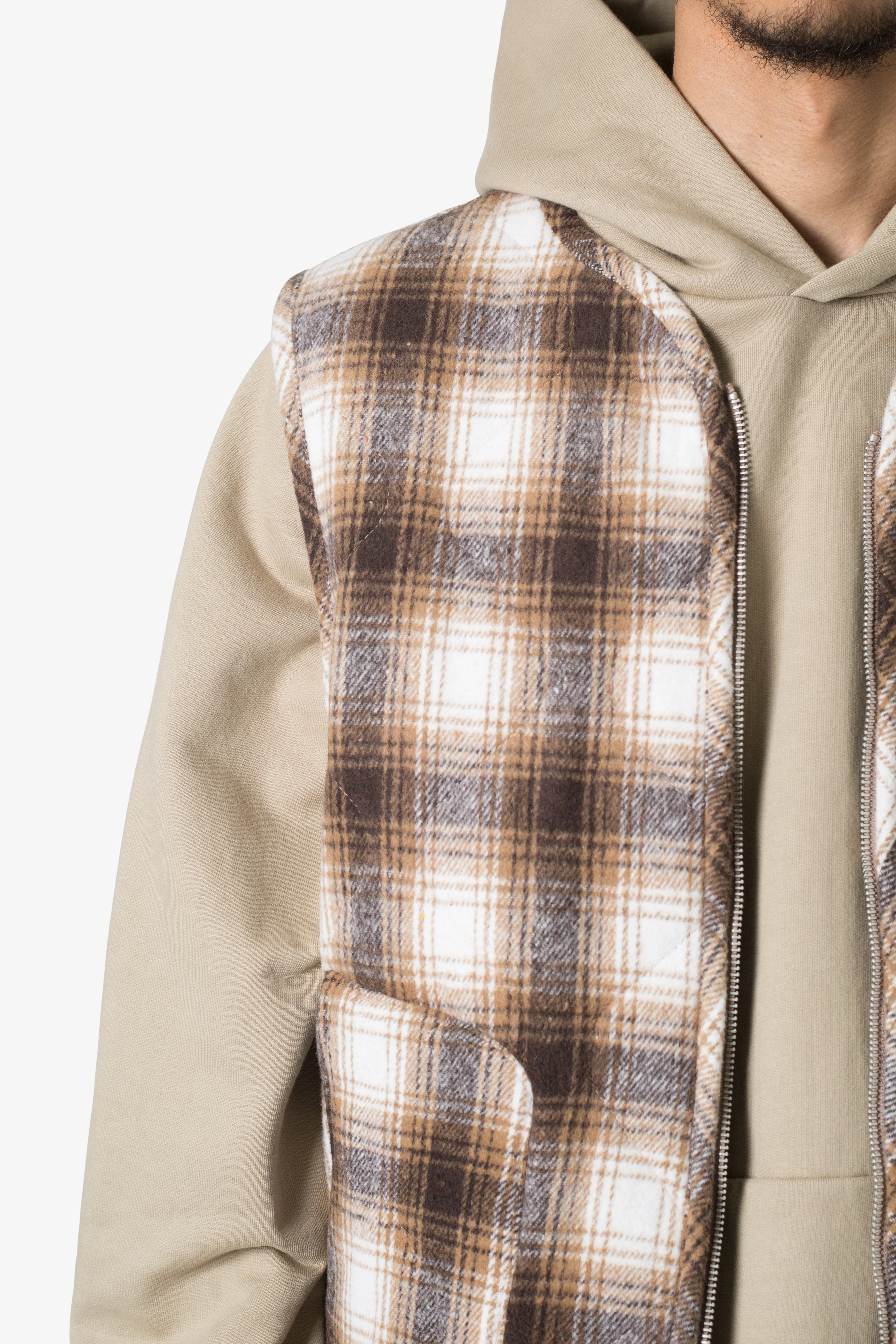 Brushed Plaid Vest - Brown/White