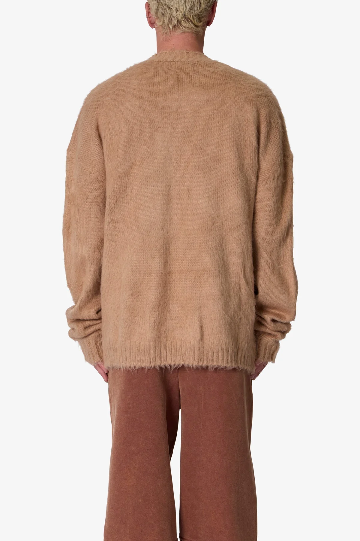 Elongated Fuzzy Cardigan Sweater - Brown