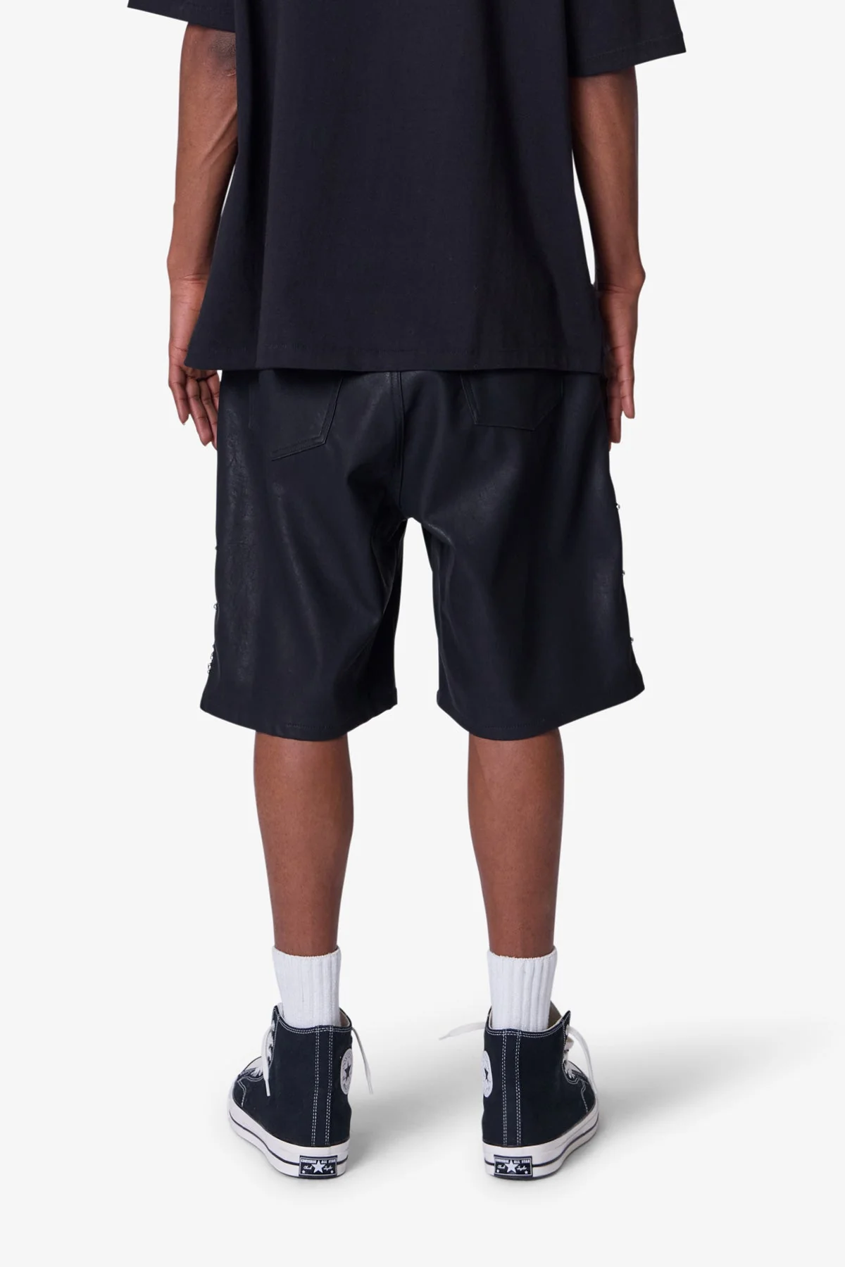 Ultra Baggy Leather Studded Shorts - Black
