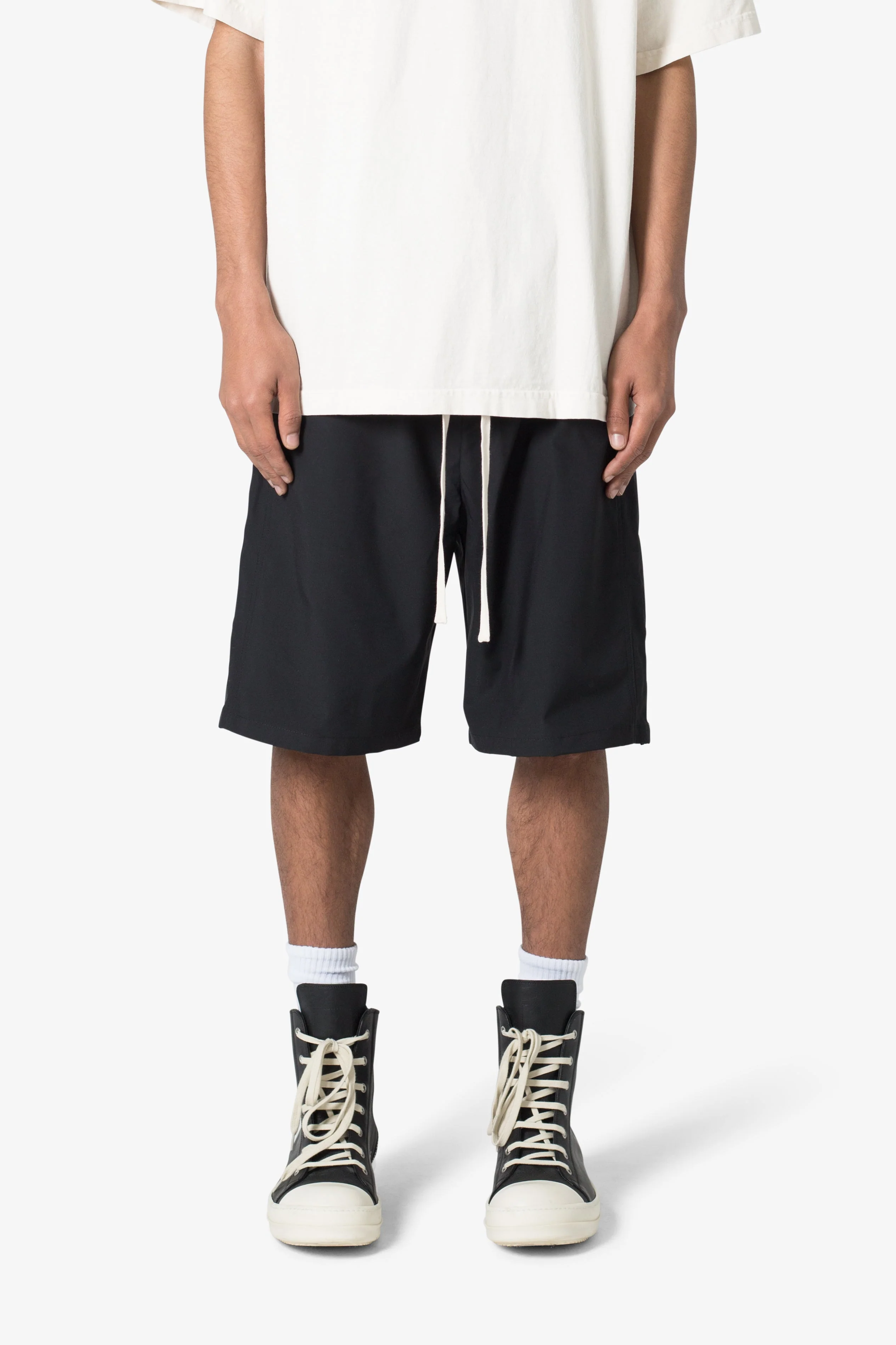 Side Snap Nylon Shorts - Black