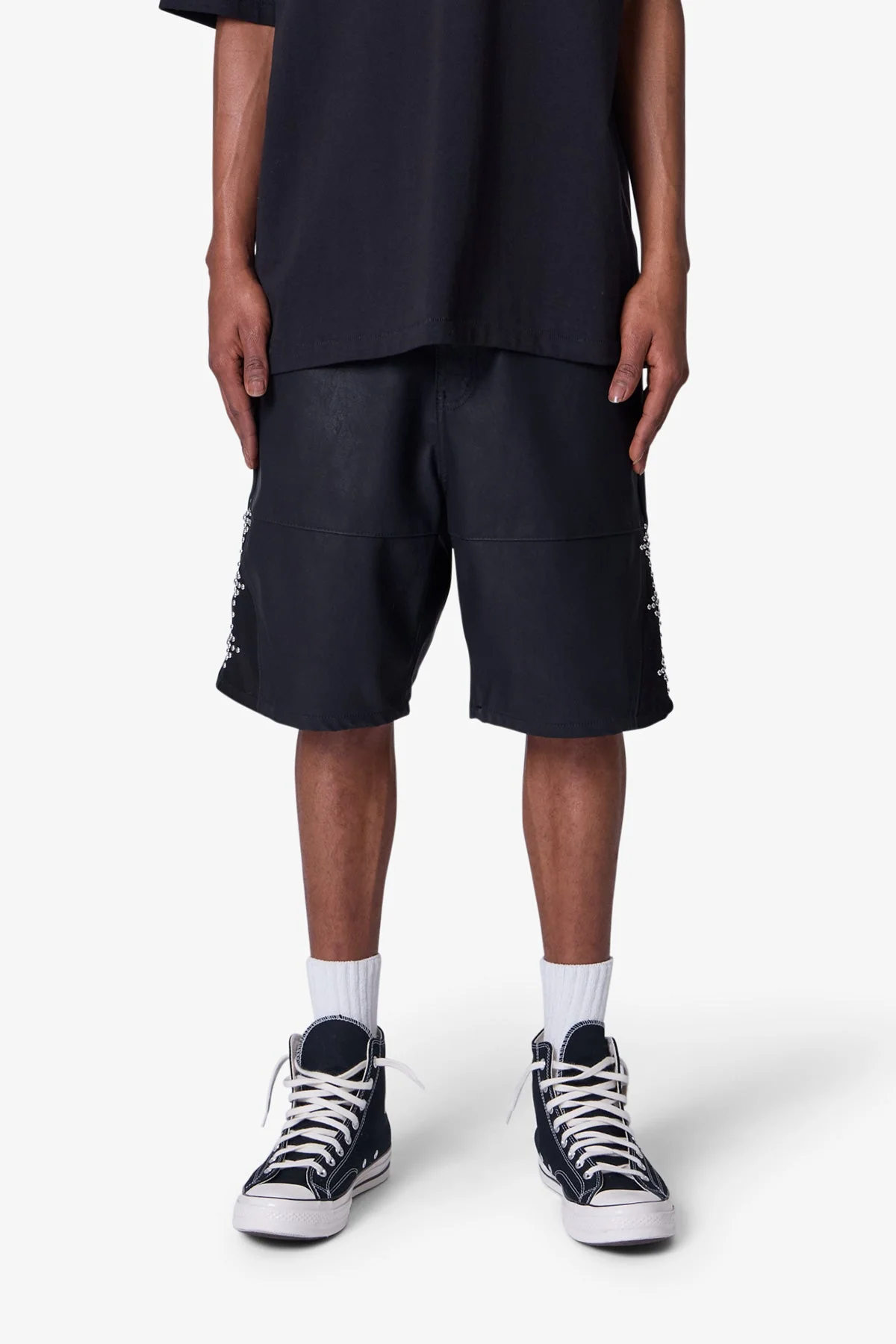 Ultra Baggy Leather Studded Shorts - Black