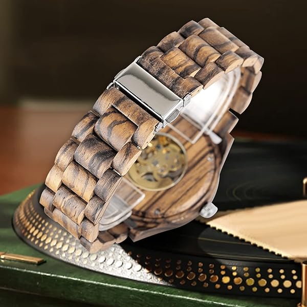 No Battery Fashion Mechanical Wooden Watch for Men, Mechanical Movement Wooden Strap Men's Watch for Father's Day, Birthday M806